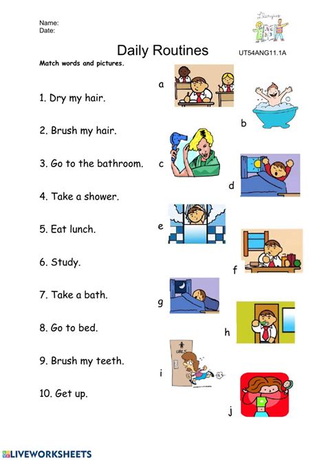 Daily Routines Vocabulary Interactive Worksheet