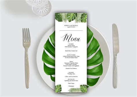 Free Printable Menu Templates For Wedding