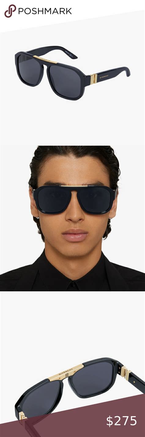 Givenchy Black Oversize Sq Aviators W Gold Decals And Solid Bridge