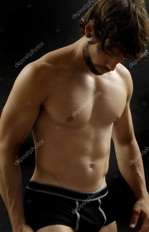 Naked Man Showing His Body Fitness Stock Photo Mariaic