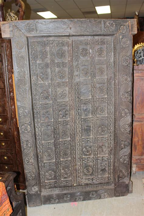 18c Antique Indian Door With Frame Tribal Old World Hand Carved