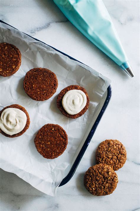 Stir in flax eggs and vanilla extract, then sift in flour, baking powder, a pinch of salt. Vegan Oatmeal Cream Pies - Making Thyme for Health