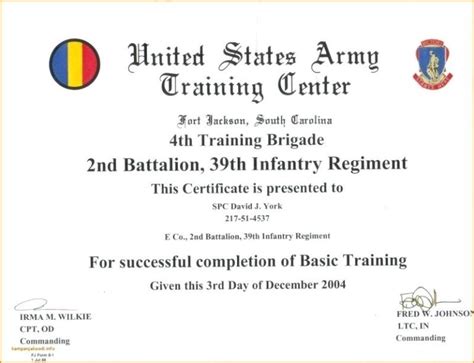 Army Certificate Of Completion Template 5 Templates Example
