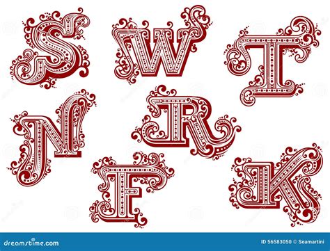 Vintage Uppercase Red Floral Letters Stock Vector Image 56583050