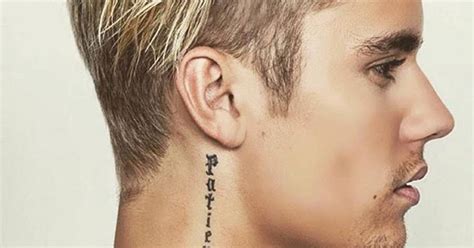 Patience Tattoo On Justin Biebers Neck