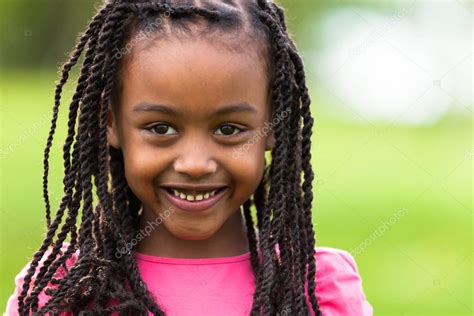 Outdoor Close Up Portrait Of A Cute Young Black Girl African P Stock