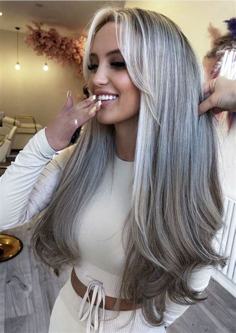 Blonde Hair With Roots Silver Blonde Hair Silver Hair Color Grey Hair Color Hair Inspo Color