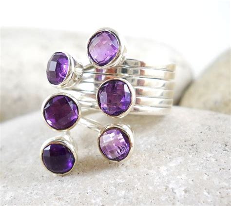 Multi Amethyst Gemstone Ring In A Sterling Silver Wide Band Etsy