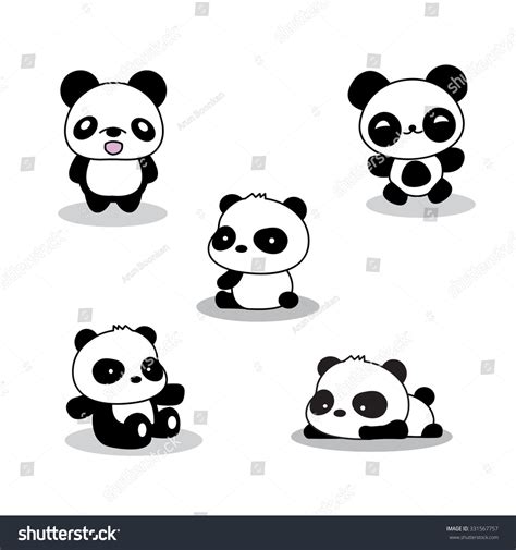 Set Cute Funny Cartoon Pandas Stock Vector Royalty Free 331567757