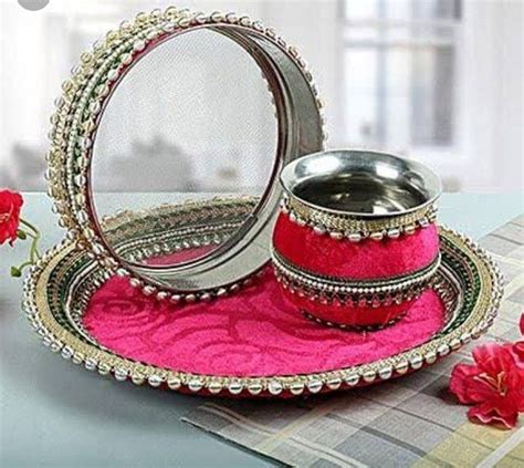 Karva Chauth Puja Thali Hand Embroidery Patterns Flowers Thali