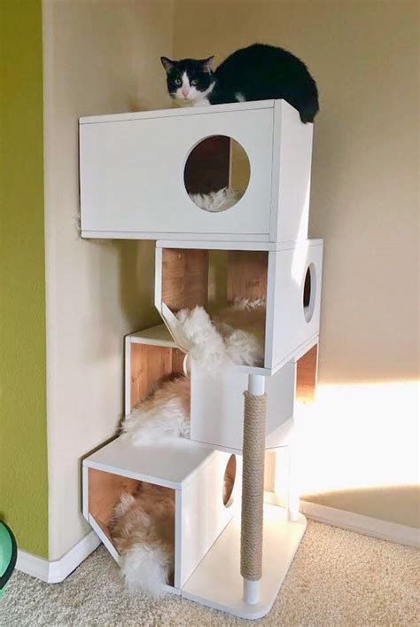 Cat scratcher cat house cat diy modern pet modern pet beds gifts for pet lovers pet bed cat toys cat bed. Freestanding Wooden Modular Cat House in 2020 | Cat house ...
