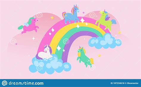 Unicorns On Rainbow Children S Poster Cute Fantasy World