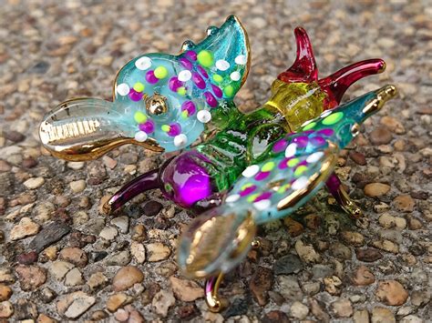Butterfly Figurines Hand Painted Multi Color Blown Glass Art Etsy