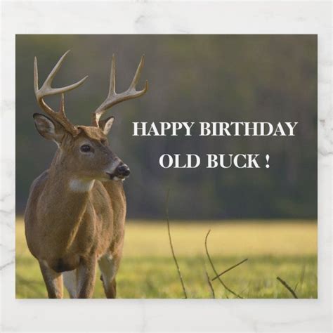 Funny Old Buck Hunting Happy Birthday Beer Bottle Label