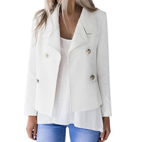 Women Solid Button Blazer Long Sleeve Double Breasted Coat
