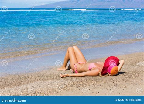 Woman Relaxing On Tropical Beach Stock Image Image Of Caucasian