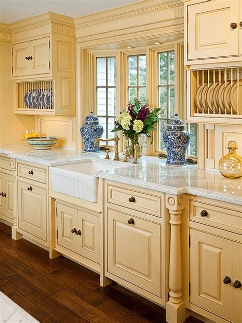 French Country Kitchen In Yellow With Blue Accents Kitchen Farmhouse