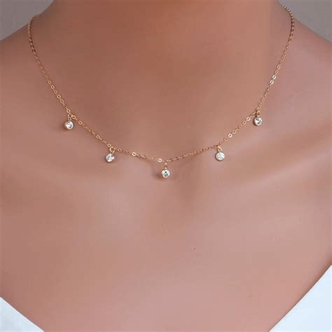 Tiny Diamond Necklace Dainty Dangle Cubic Zirconia Necklace Etsy Tiny Diamond Necklace