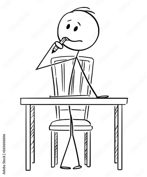 Cartoon Stick Figure Drawing Conceptual Illustration Of Man Sitting