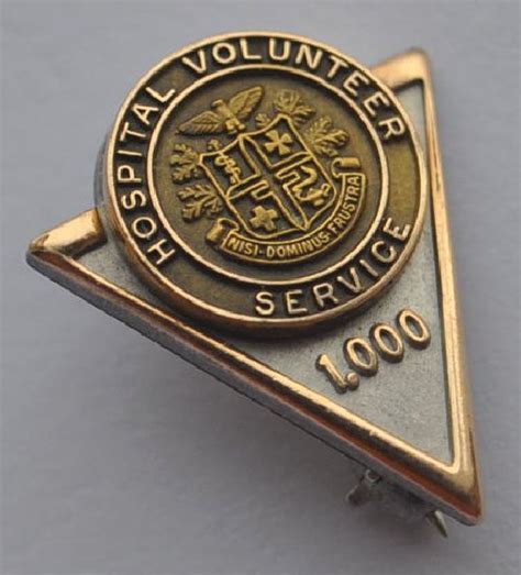Usa 10k Gold Gilt Minuature Pin Badge Hospital Volunteer 1000 Hours Red