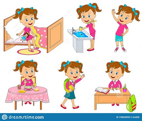 Girl Daily Routine Stock Vector Illustration Of Child