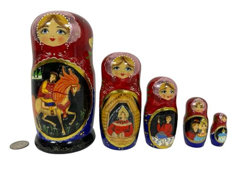 Vintage Russian Hand Painted Signed Wooden Nesting Dolls 7 5h