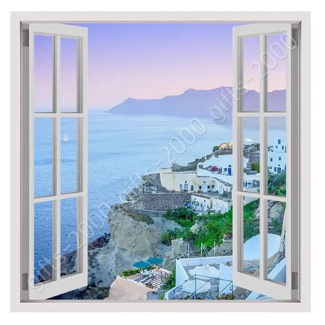 Santorini Greece Vacation By Fake 3d Window Canvas Rolled Wall