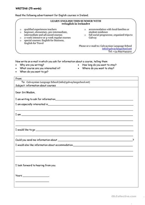 In nearly every country, the address format differs. Asking for information email worksheet - Free ESL printable worksheets made by teachers