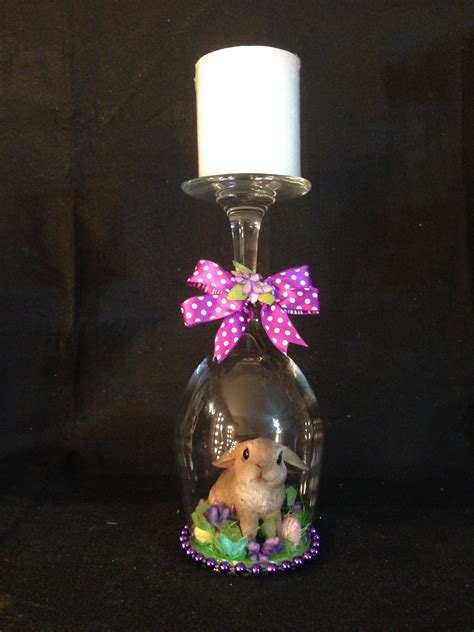Easter Bunny Candle Holder Wineglass Etsy Easter Wine Glasses Diy