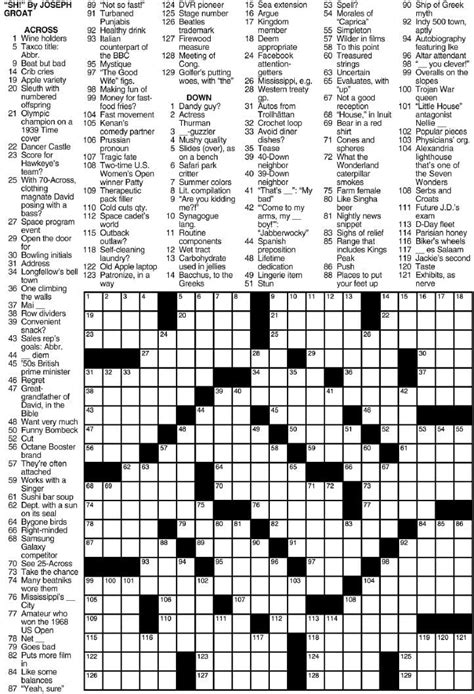Los Angeles Times Sunday Crossword Puzzle Puzzles