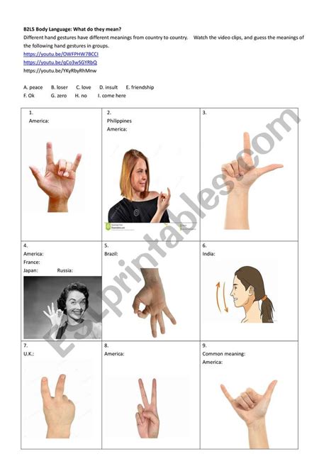 Hand Gesture And Body Language Esl Worksheet By Pupupu