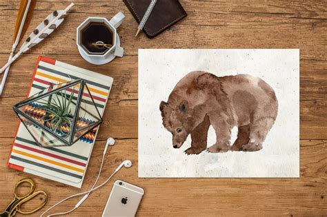 Grizzly Bear Printable Art Print 8x10 11x14 Watercolor Cabin Etsy