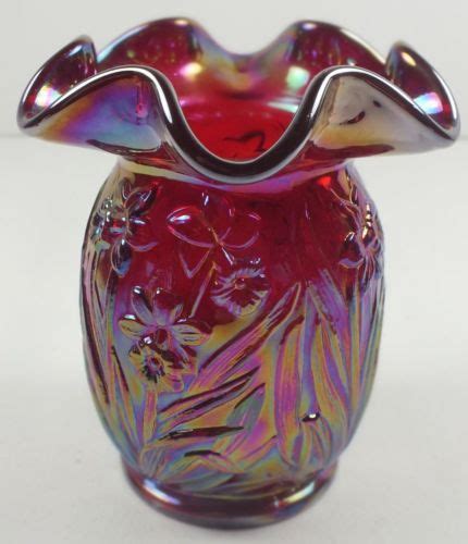 Carnival glass, or inexpensively made glassware treated to have an iridescent sheen, has captivated collectors for years. Fenton-Iridescent-Red-Carnival-Art-Glass-Vase-W-Embossed ...