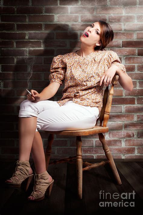 Grunge Girl Smoking Cigarette In Dark Interior Photograph By Jorgo