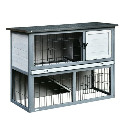 Pawhut 2 Tier Wooden Rabbit Hutch With Upper House Area And Lower Play