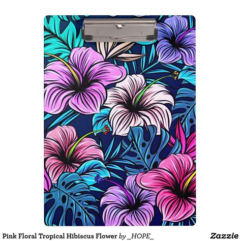 Pink Floral Tropical Hibiscus Flower Clipboard Pink Notebook