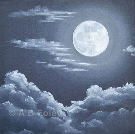 Original Night Sky Painting Clouds Under A Full Moon A B Foley