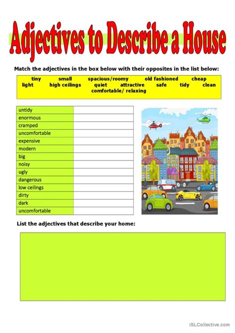 Adjectives To Describe A House English Esl Worksheets Pdf And Doc