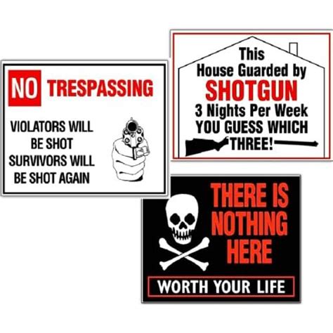 Funny Humerous Novelty No Trespassing Signs Set Of 3