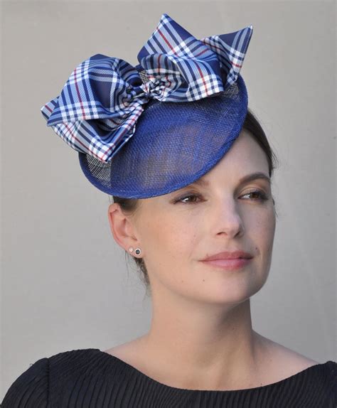 Blue Fascinator Pillbox Hat Wedding Fascinator Hat Formal Hat Plaid