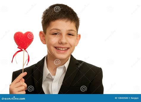 Happy Smiling Boy Holding Red Heart Stock Photo Image 12842500