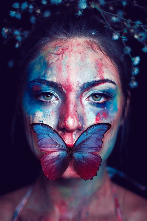 1366x768px 720p Free Download Women Portrait Butterfly Colorful