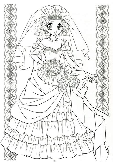 A Coloring Page With A Bride In Her Wedding Dress And Flowers On The