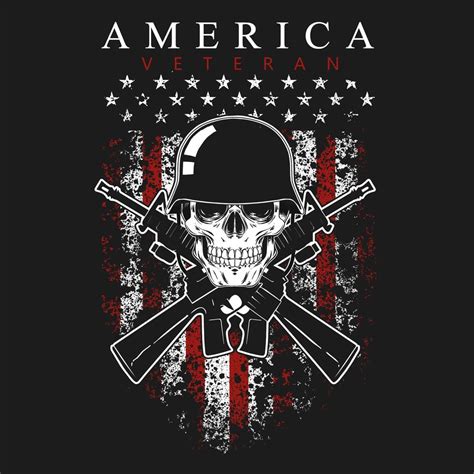 Grunge Style America Veteran Skull And Flag Design 1235239 Vector Art