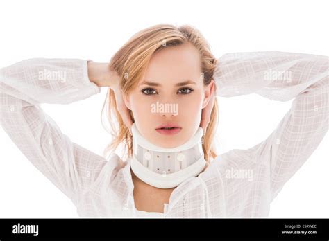 Woman Wearing Neck Brace Stock Photo Alamy