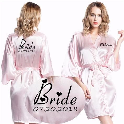 Personalized Robes Satin Silk Printed Gown Wedding Bride Bridesmaid Robe In Robes From