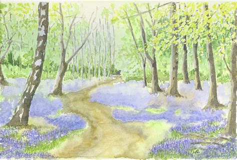 Spring In The Bluebell Woodby Hilz Hilary Watercolor Spring Wood