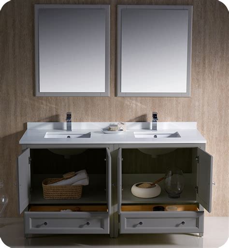 The most common double vanity with sinks material is metal. 60" Grey Traditional Double Bathroom Vanity with Top, Sink ...