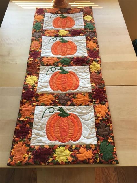 Embroidery Patterns Pumpkin Quilt Block And Table Runner Sweet Pea