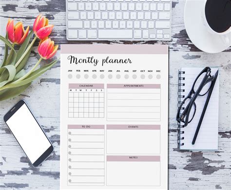 Montly Planner Printable Undated For Instant Download Montly Etsy
